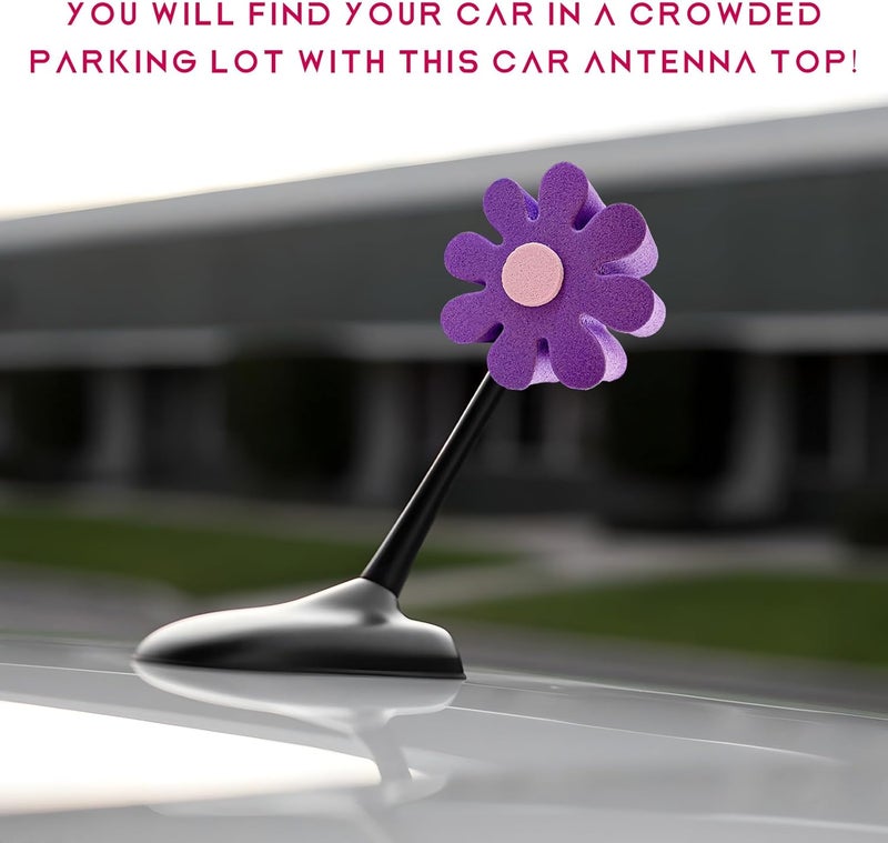 ZNDAW Daisy Car Antenna Topper, EVA Foam Daisy Antenna Decoration Rearview Mirror Dangler, Automotive Roof Toppers Lovely Flower Aerial Ball Cute Dashboard Accessory for Women Men (Purple) - Image 4